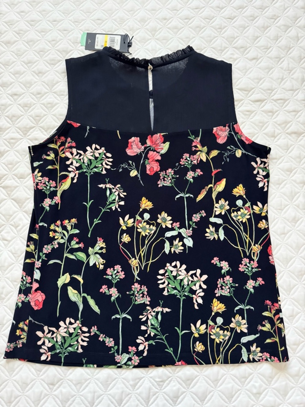 NWT Tommy Hilfiger Navy Carmellia Floral Ruffle Neck Sleeveless Tank Top Size M - Picture 12 of 15